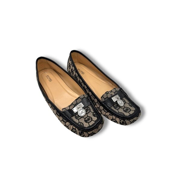 Michael Kors Womens Logo Jacquard Leather Loafers Size 10M - Picture 1 of 12